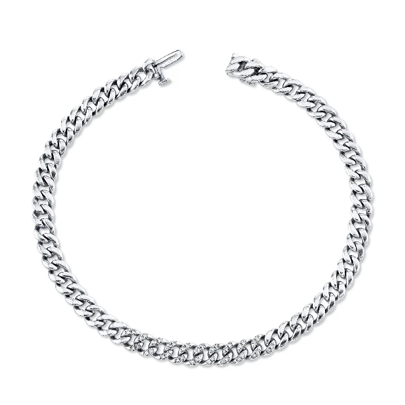 Customized Silver Jewelry For Unique Style MEN'S DIAMOND PARTIAL PAVE FLAT MINI LINK BRACELET Customized Silver Jewelry For Unique Style MEN'S DIAMOND PARTIAL PAVE FLAT MINI LINK BRACELET