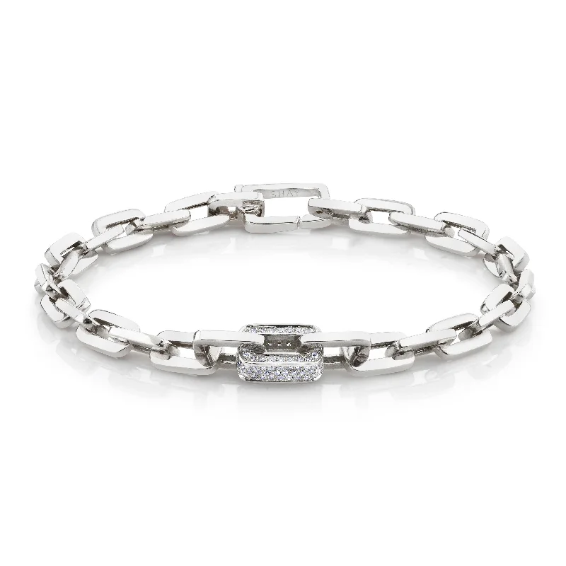 Exclusive Jewelry Sale – Sparkle For Less MEN'S SINGLE DIAMOND PAVE SOLID GOLD MINI DECO LINK BRACELET