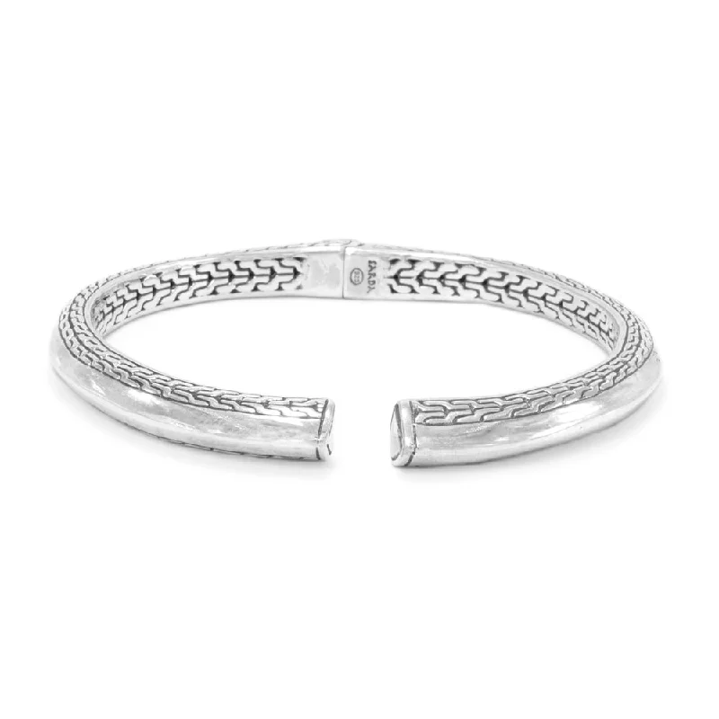 Luxury Jewelry At Unbeatable Discounts Sterling Silver Chainlink & High Polish Tip-To-Tip Oval Bangle Bracelet With Retention Hinge™