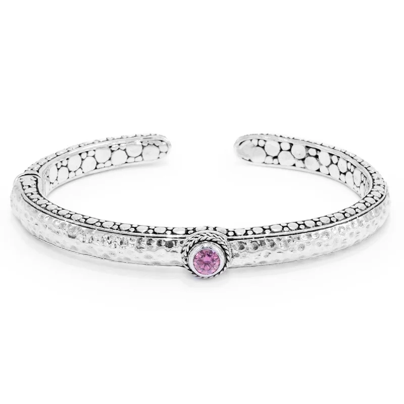 Trending Jewelry Styles Now At Limited-Time Discounts Sterling Silver Hammered Perfect Pink Moissanite Oval Cuff Bracelet With Single Retention Kickback™