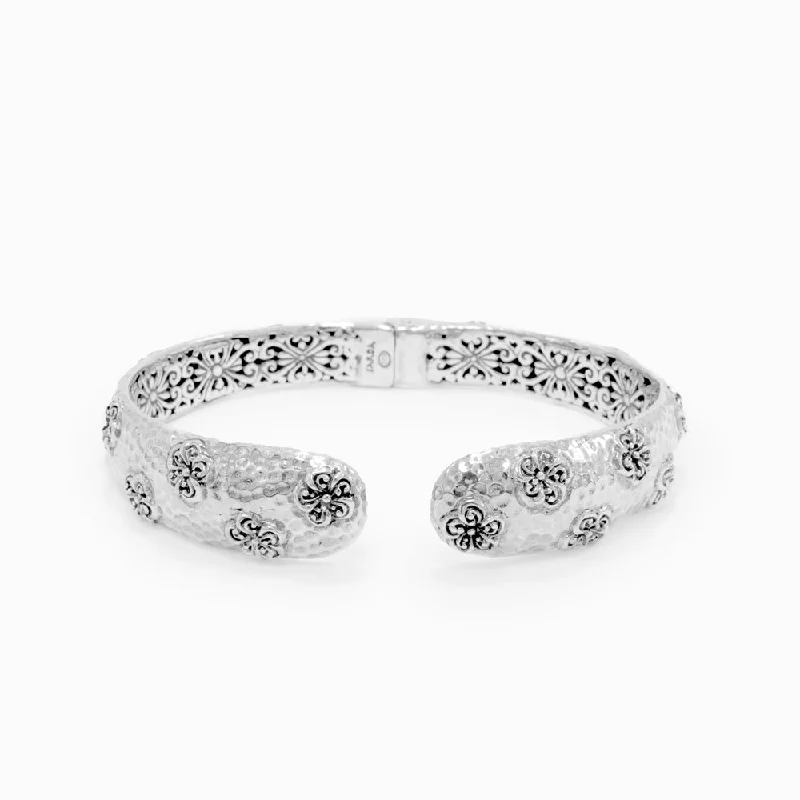 Fashion-Forward Jewelry At Incredible Prices Sterling Silver Scattered Frangipani & Hammered Cuff Bracelet