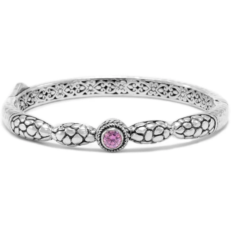 Trending Jewelry Styles Now At Limited-Time Discounts STERLING SILVER WATERMARK PERFECT PINK MOISSANITE OVAL BANGLE BRACELET WITH PUSH BUTTON INSERTION & RETENTION HINGE™