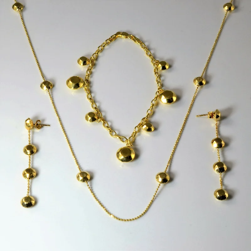 Timeless Elegance At Unbelievable Discounts Yellow Gold Beaded Necklace, Bracelet & Earrings Set | 40"| 8"|