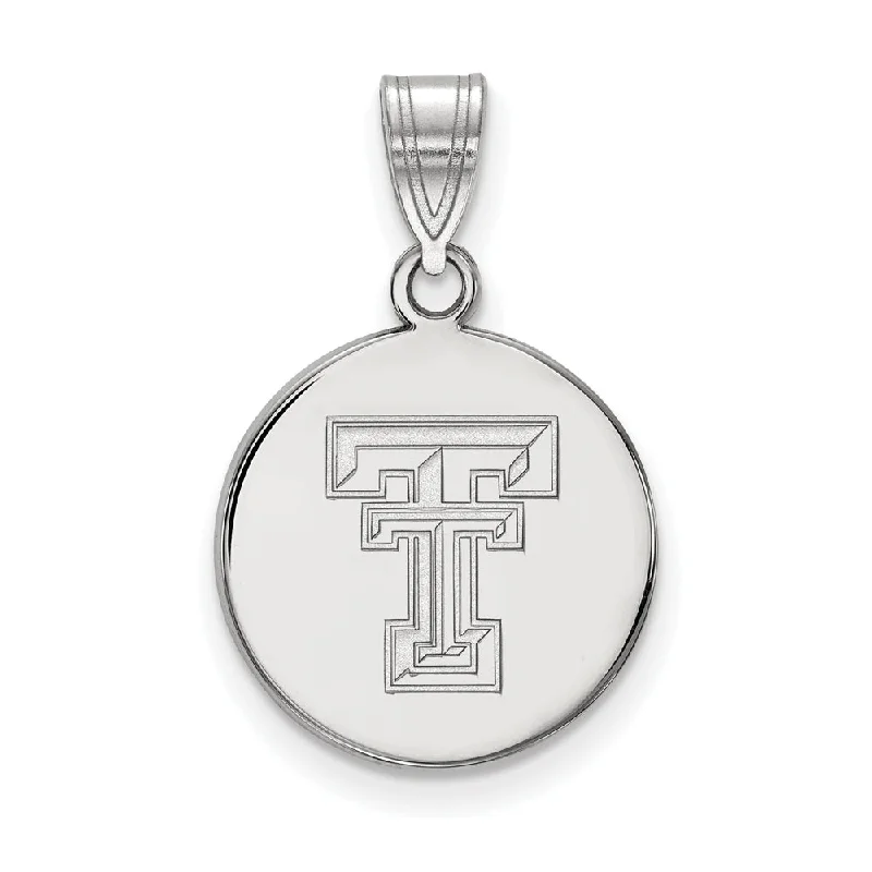 10k White Gold Texas Tech U. Medium Disc Pendant