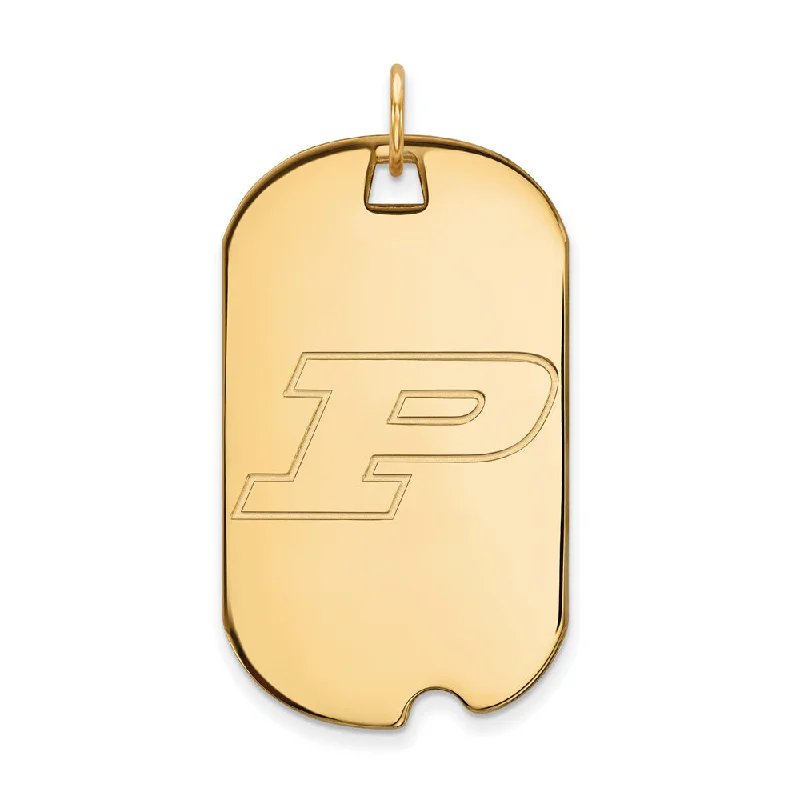 14k Gold Plated Silver Purdue Large Initial P Dog Tag Pendant