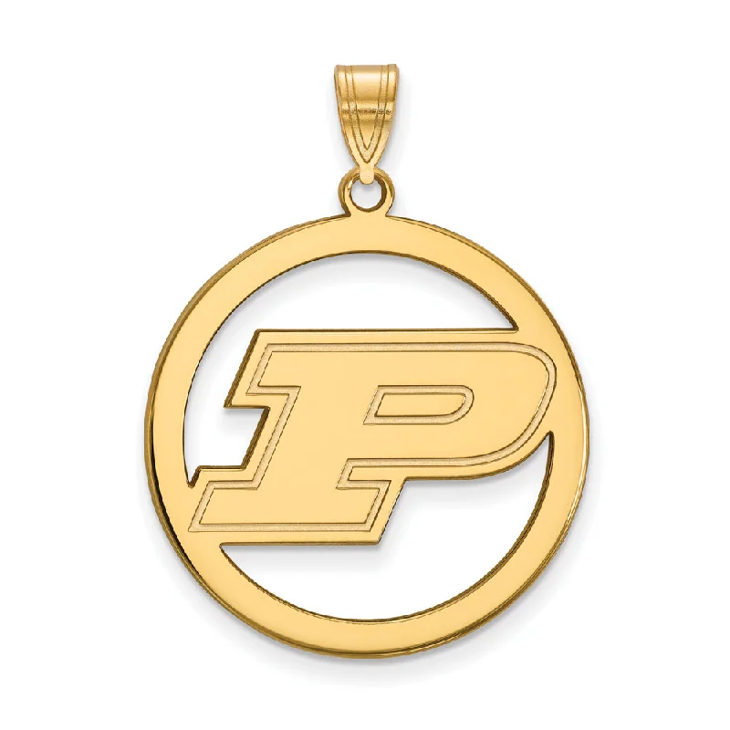 14k Gold Plated Silver Purdue XL Initial P Circle Pendant