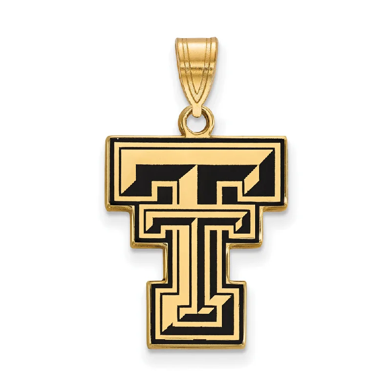 14k Gold Plated Silver Texas Tech U. Large Enamel Pendant