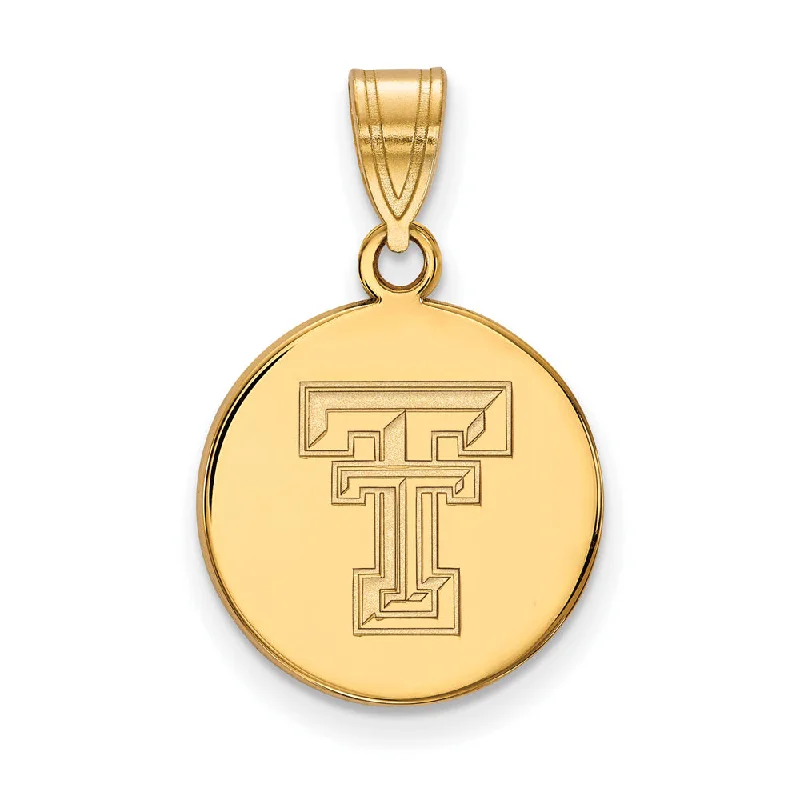 14k Gold Plated Silver Texas Tech U. Medium Disc Pendant