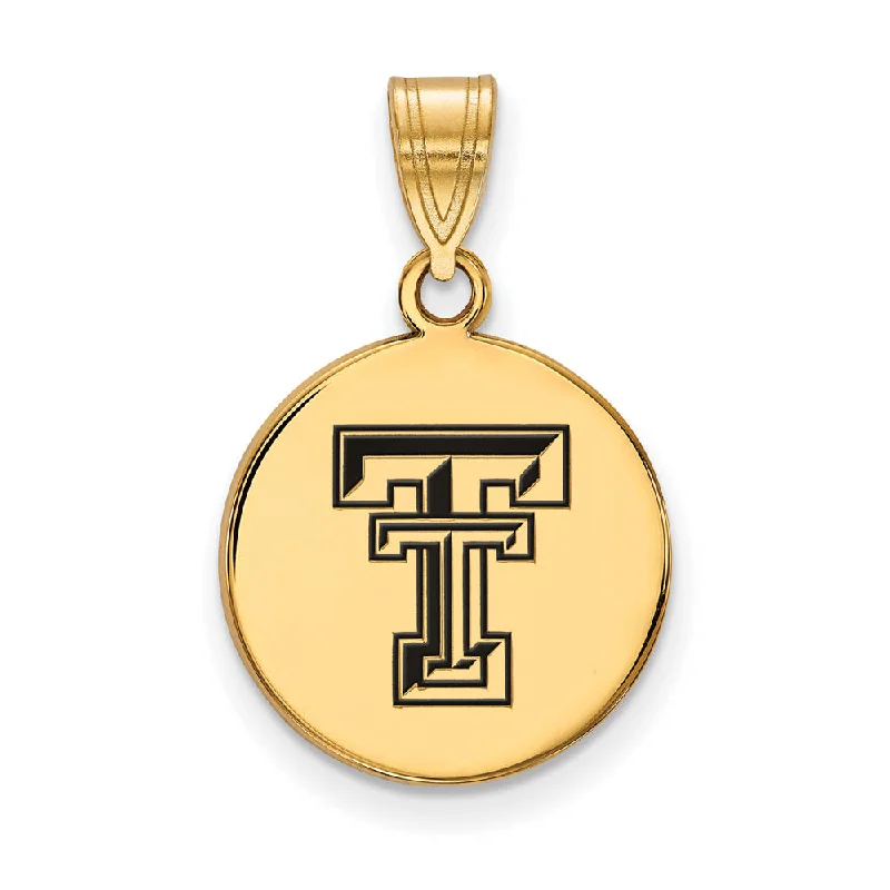 14k Gold Plated Silver Texas Tech U. Medium Enamel Disc Pendant