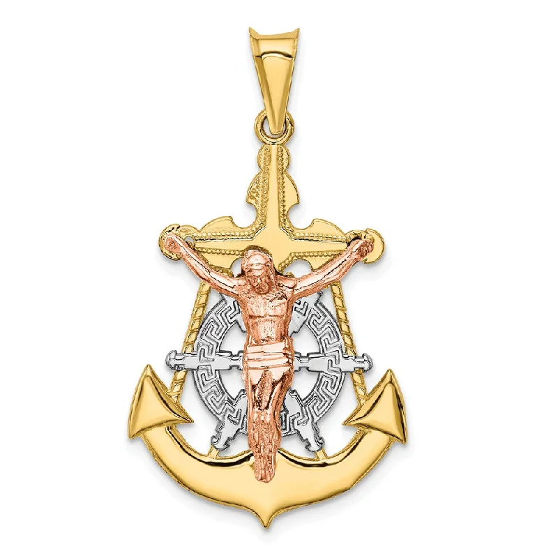 Exclusive Jewelry Sale Event – Shop Now 14k Tri-Color Gold Hollow Mariner Crucifix Cross Pendant
