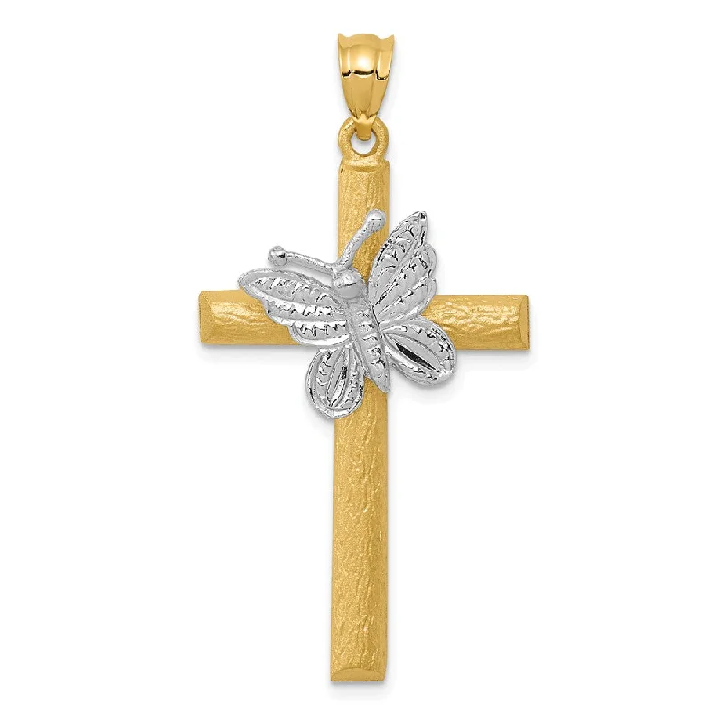 Grab Exquisite Jewelry At The Lowest Prices 14k Two Tone Gold Butterfly Cross Pendant, 22 x 43mm