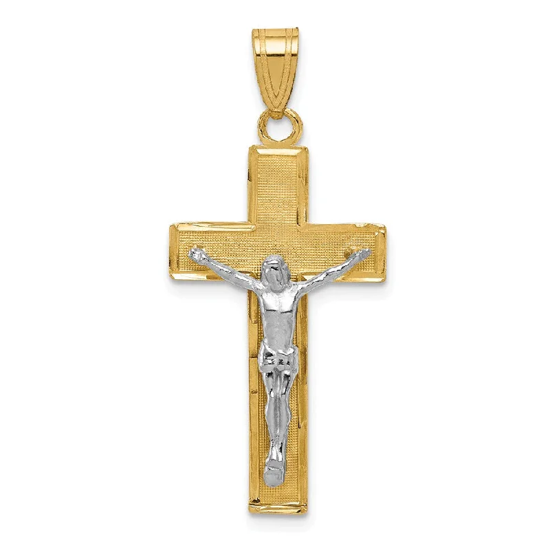 14k Two Tone Gold Diamond-cut Crucifix Cross Pendant