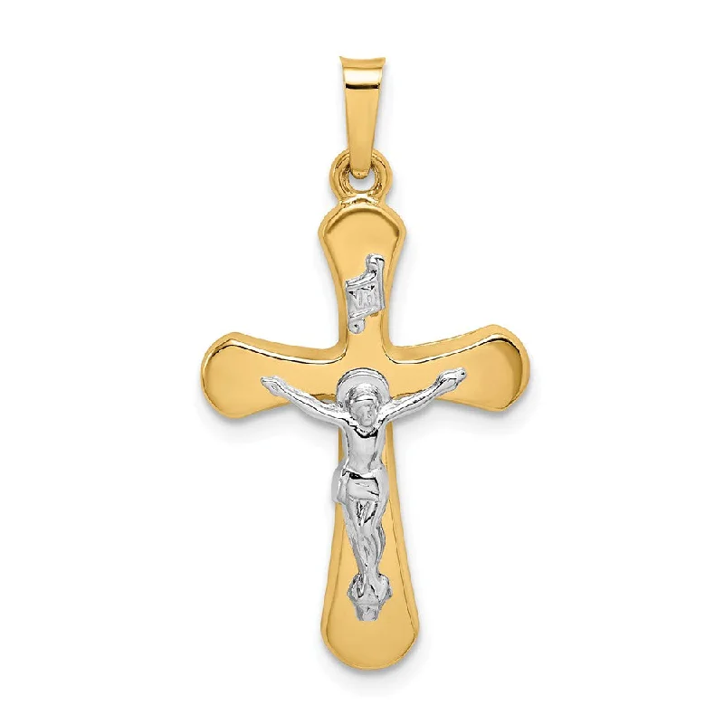 Exclusive Jewelry Sale – Grab Timeless Pieces Now 14k Two Tone Gold Hollow INRI Crucifix Rounded Cross Pendant