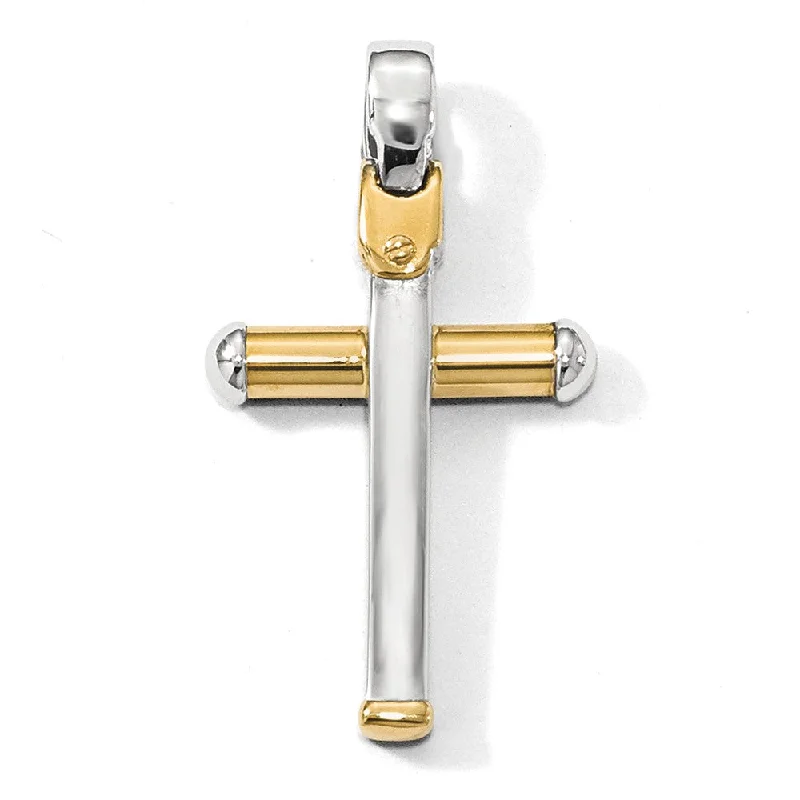 Limited-Time Offer On Elegant Jewelry Pieces 14k Two Tone Gold, Polished Tube Cross Pendant, 18 x 32mm