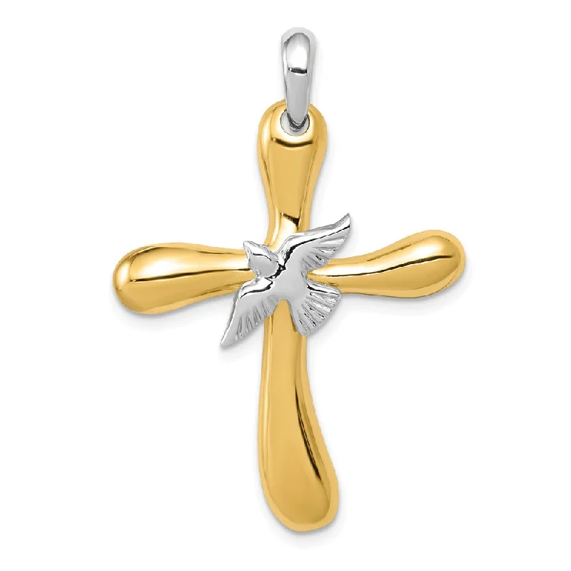 Handmade Pearl Jewelry For Timeless Elegance 14k Two Tone Gold Rounded Dove Cross Pendant, 26 x 38mm