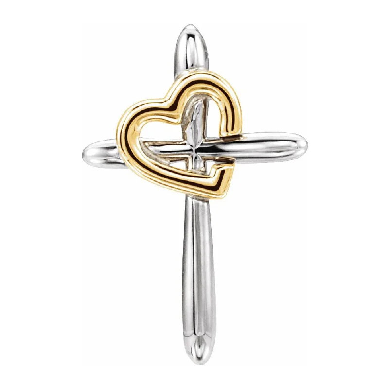 Limited-Time Jewelry Sale – Don't Miss These Deals 14K Two Tone, White or Yellow Gold Cross Heart Slide Pendant, 13x20mm