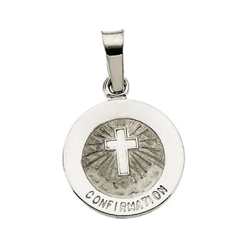 14k White Gold Confirmation Medal Disc Charm or Pendant, 12mm