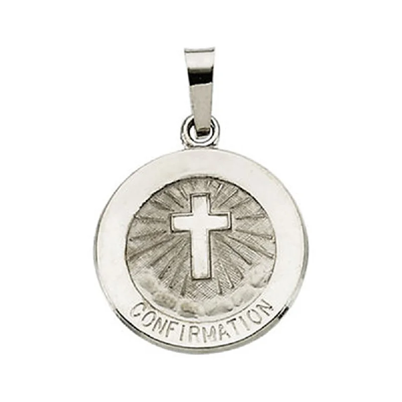 14k White Gold Confirmation Medal Disc Charm or Pendant, 15mm