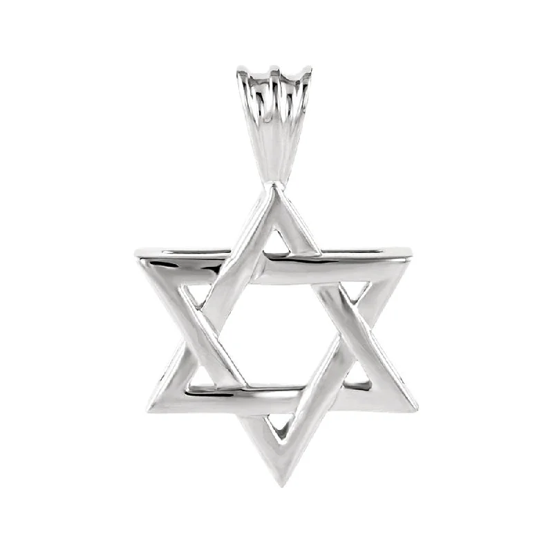 14k White Gold Star of David Pendant, 15mm