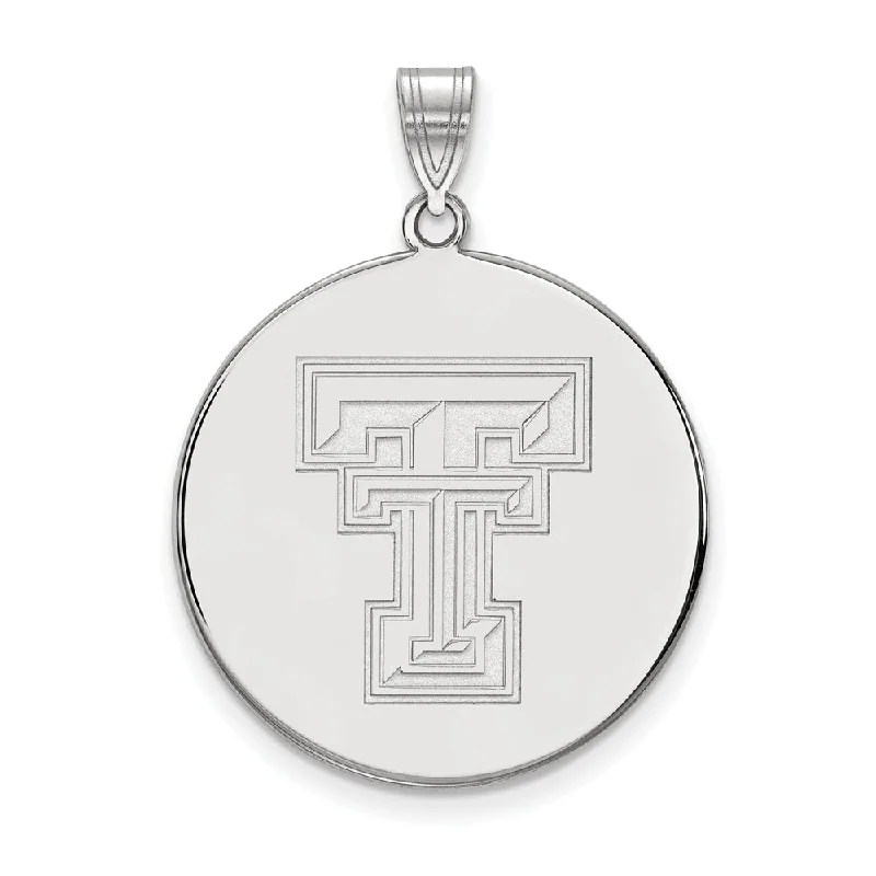 14k White Gold Texas Tech U. XL 'TT' Disc Pendant