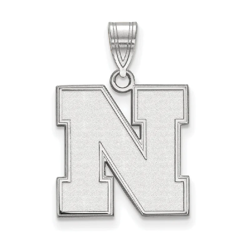 14k White Gold U. of Nebraska Medium Initial N Pendant