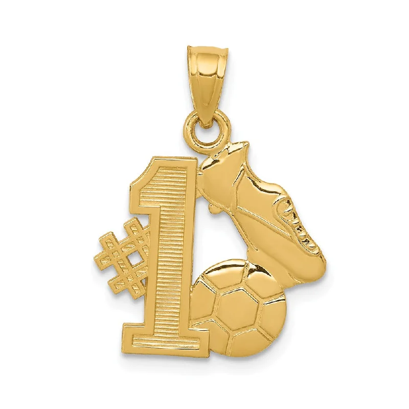 Don't Miss Our Biggest Jewelry Sale Of The Season 14k Yellow Gold #1 Soccer Pendant with Cleats and Ball