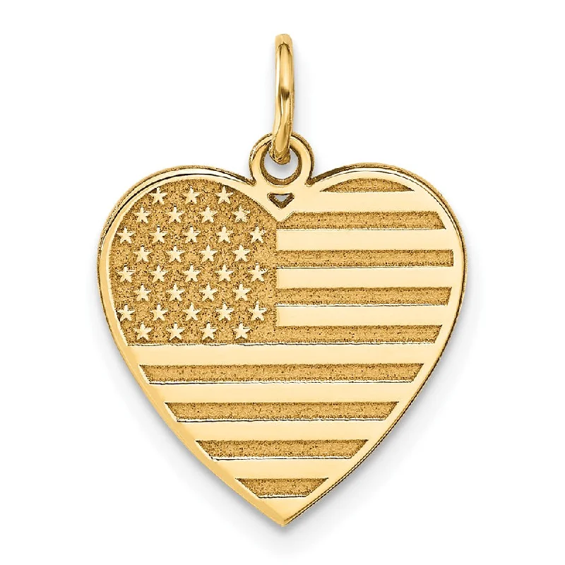 14k Yellow Gold 16mm American Flag Heart Charm