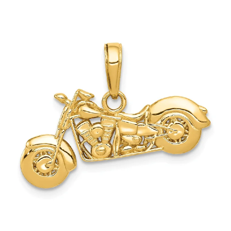 14k Yellow Gold 3D Motorcycle Pendant, 25mm (1 Inch)