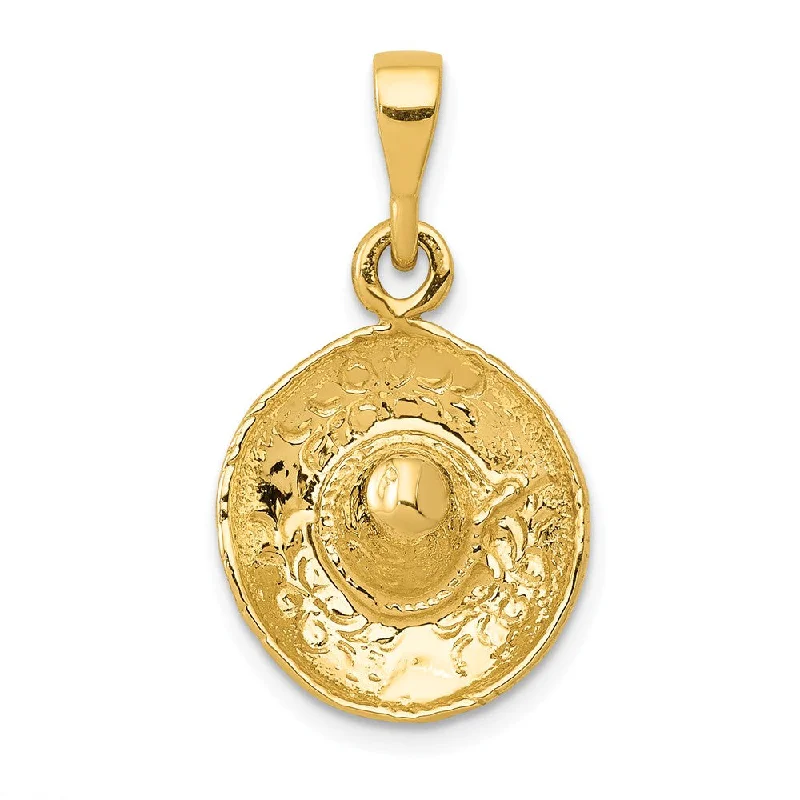 14k Yellow Gold 3D Sombrero Pendant, 14mm (9/16 Inch)