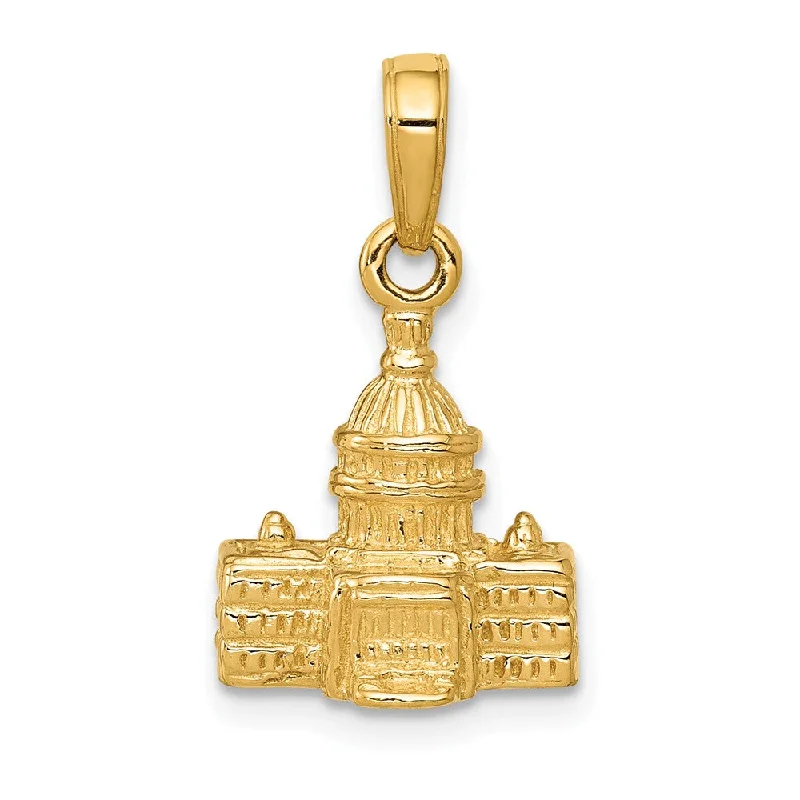 14k Yellow Gold 3D Washington D.C. Capital Building Pendant, 13 x 20mm