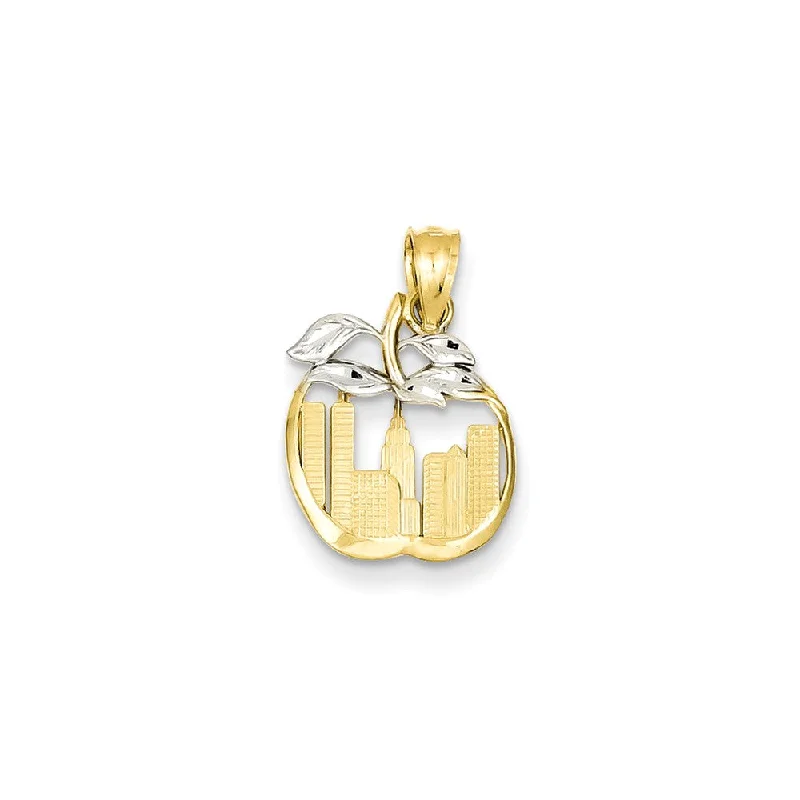 14k Yellow Gold and White Rhodium New York Skyline Apple Pendant