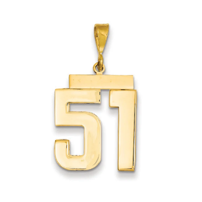 14k Yellow Gold, Athletic Collection, Large Polished Number 51 Pendant