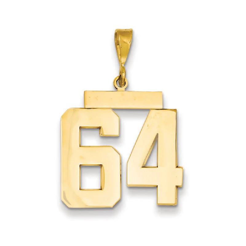 14k Yellow Gold, Athletic Collection, Large Polished Number 64 Pendant