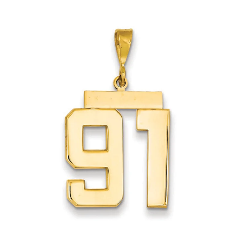 14k Yellow Gold, Athletic Collection, Large Polished Number 91 Pendant