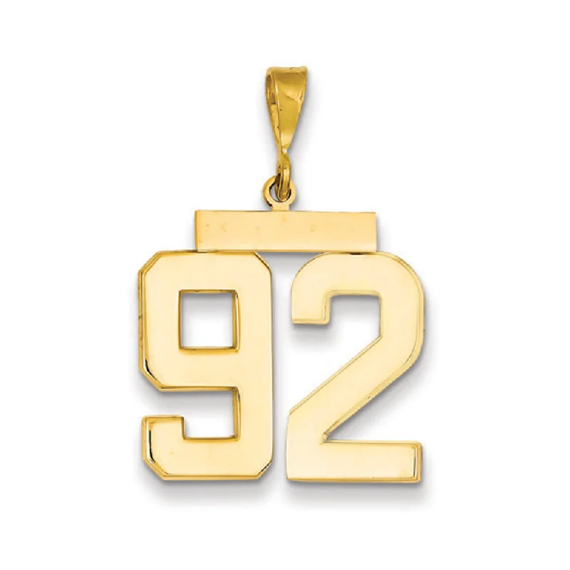 14k Yellow Gold, Athletic Collection, Large Polished Number 92 Pendant