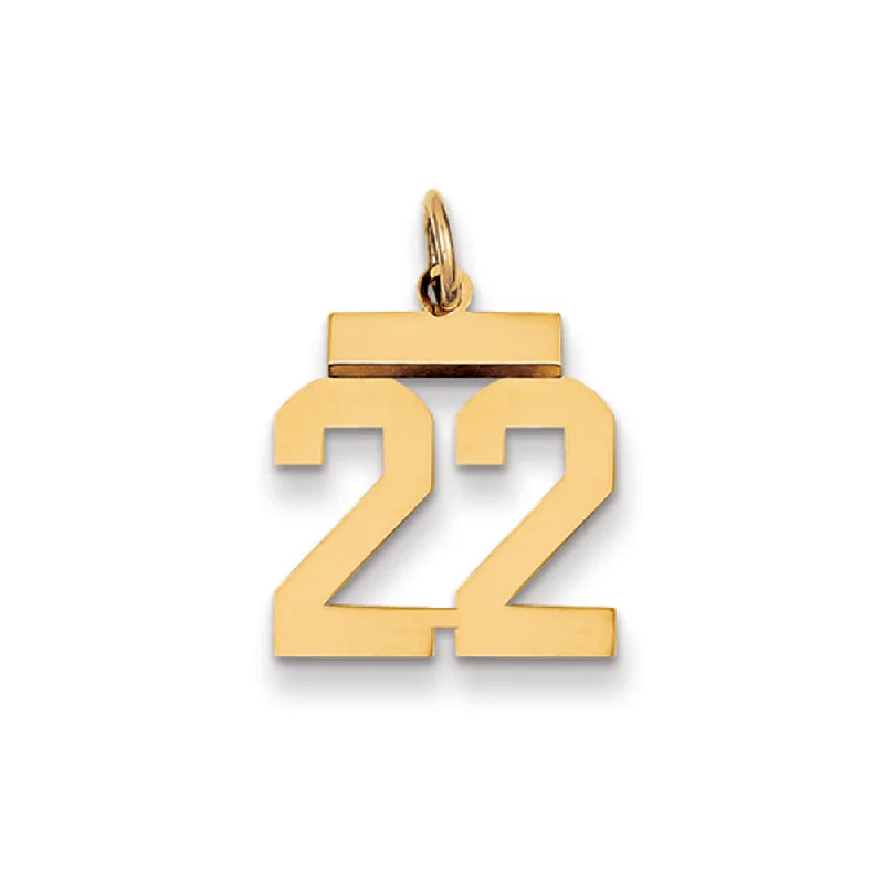 14k Yellow Gold, Athletic Collection, Small Polished Number 22 Pendant