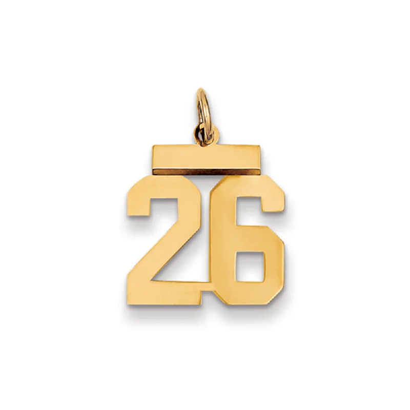 14k Yellow Gold, Athletic Collection, Small Polished Number 26 Pendant