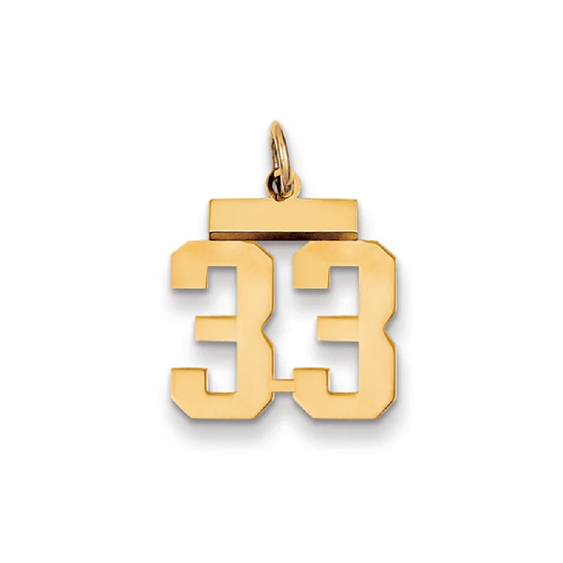 14k Yellow Gold, Athletic Collection, Small Polished Number 33 Pendant