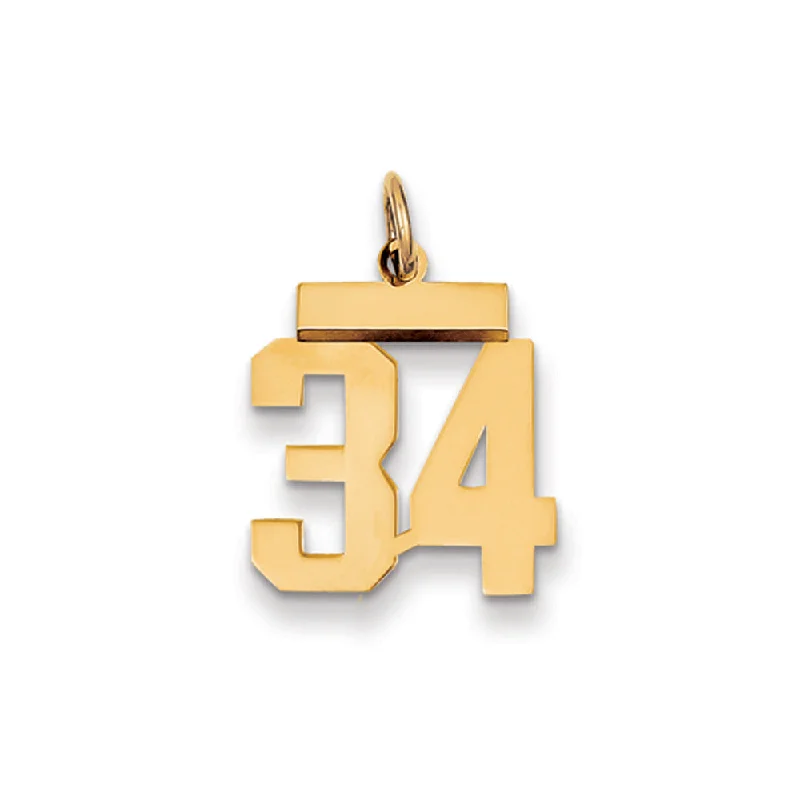 14k Yellow Gold, Athletic Collection, Small Polished Number 34 Pendant