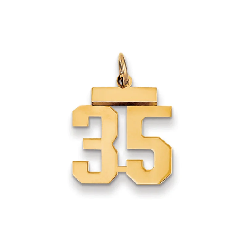 14k Yellow Gold, Athletic Collection, Small Polished Number 35 Pendant