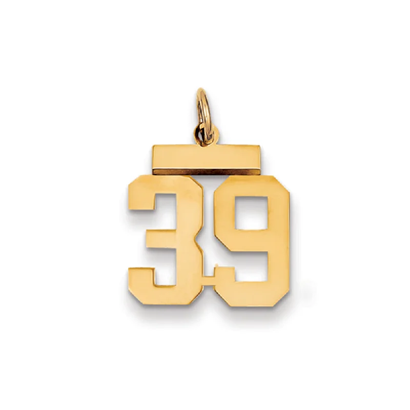 14k Yellow Gold, Athletic Collection, Small Polished Number 39 Pendant