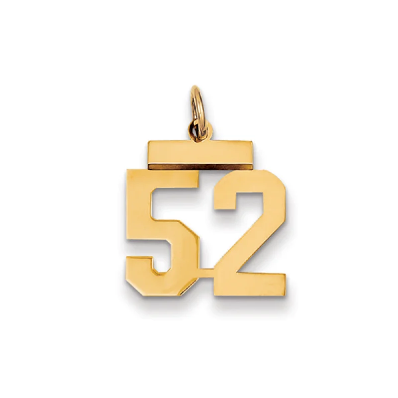 14k Yellow Gold, Athletic Collection, Small Polished Number 52 Pendant