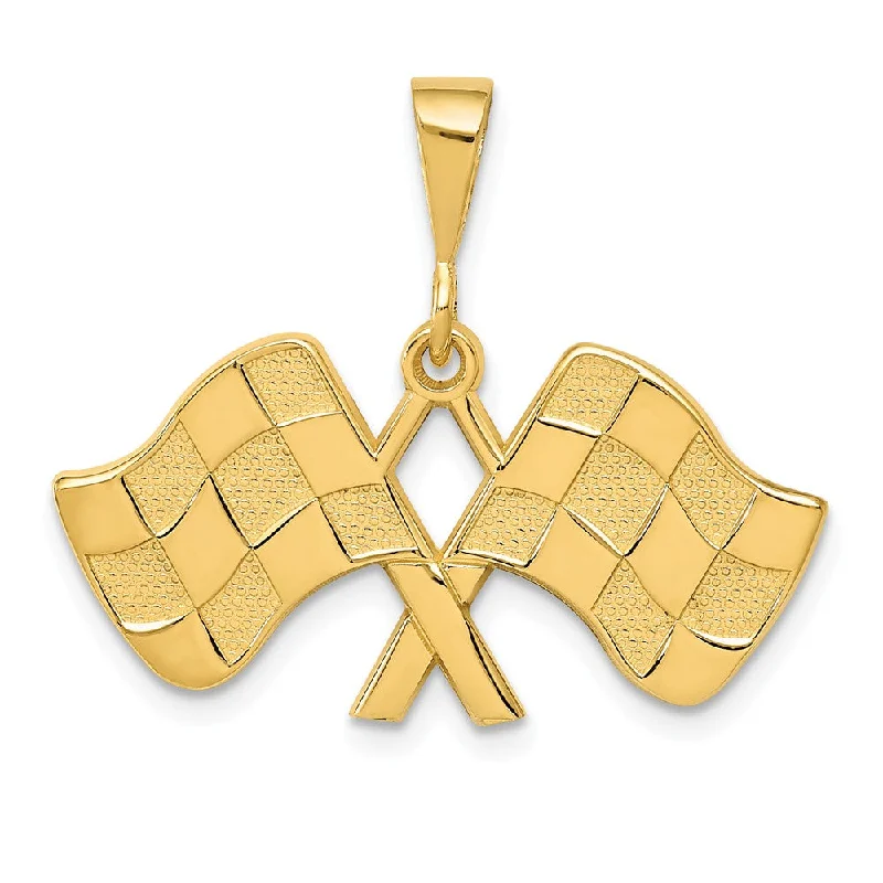 Get The Sparkle You Love At Prices You Adore 14k Yellow Gold Checkered Racing Flags Pendant