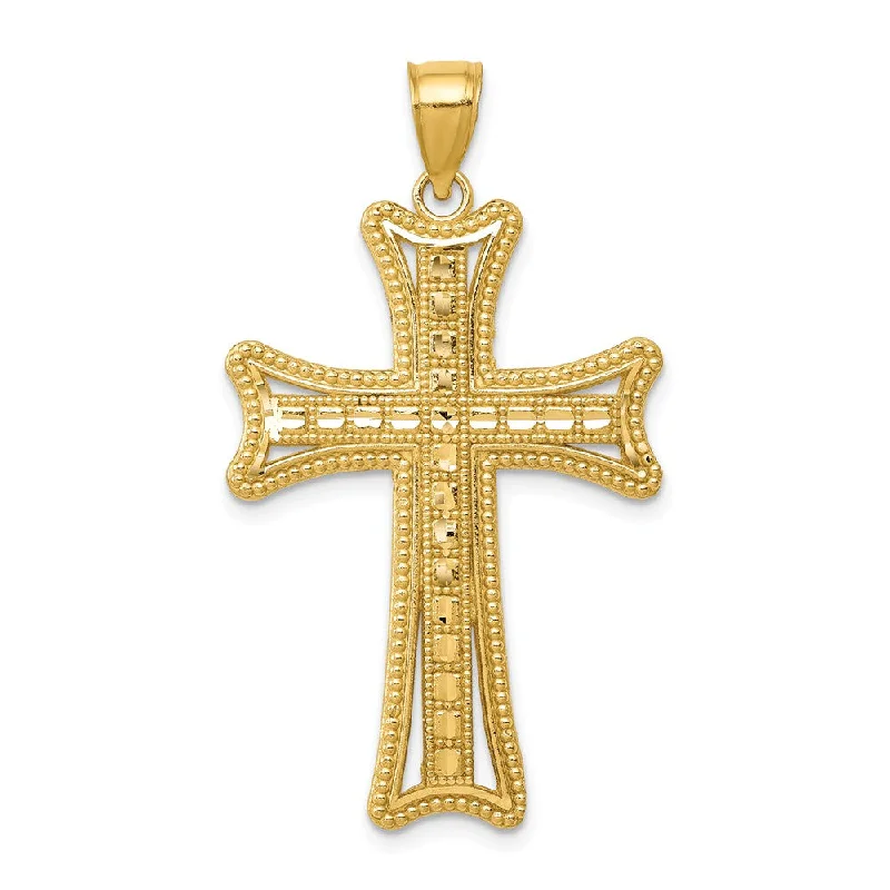 14k Yellow Gold Diamond-Cut Milgrain Cross Pendant