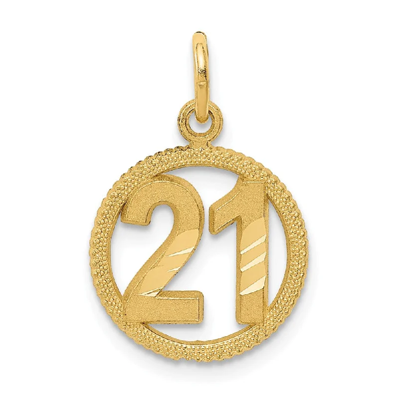 Exclusive Online Discounts On Stylish Jewelry 14k Yellow Gold Diamond Cut Number 21 Circle Charm or Pendant, 13mm
