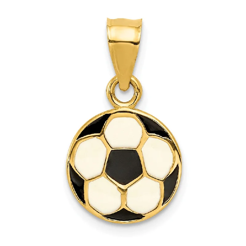 Seasonal Jewelry Deals – Elevate Your Style 14k Yellow Gold & Enamel, Black & White Flat Soccer Ball Pendant, 12mm