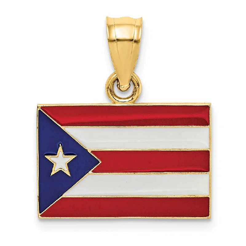 14k Yellow Gold Enameled Flag of Puerto Rico Pendant