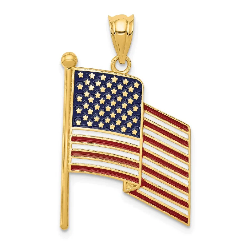 Limited-Stock Jewelry Sale – Once It's Gone, It's Gone 14k Yellow Gold Enameled Waving American Flag Pendant