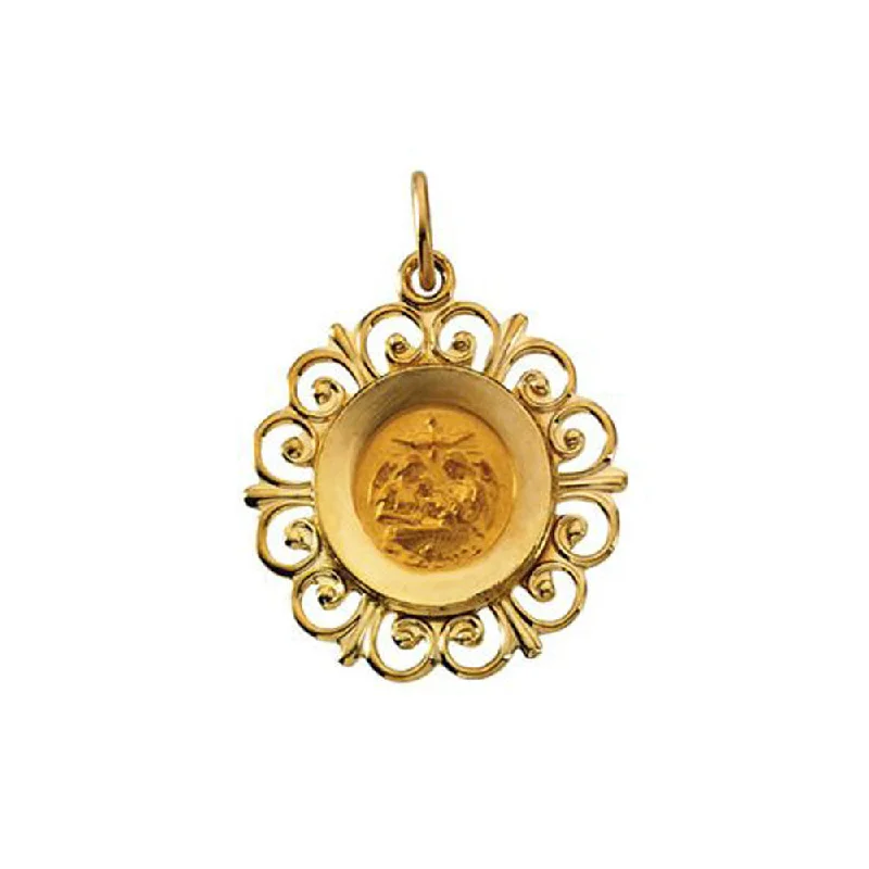 Don't Miss Out On Jaw-Dropping Jewelry Discounts 14k Yellow Gold Filigree Baptismal Medal Pendant, 19mm (3/4 Inch)