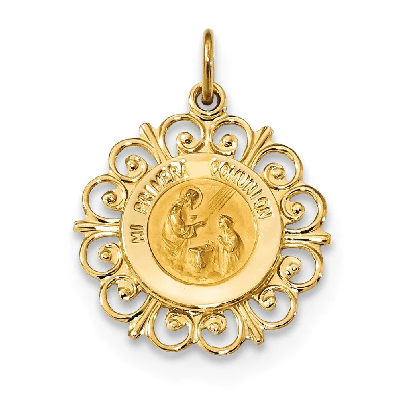 Shop Dazzling Jewelry With Special Promotional Discounts 14k Yellow Gold Filigree Mi Primera Comunion Medal Pendant, 18mm